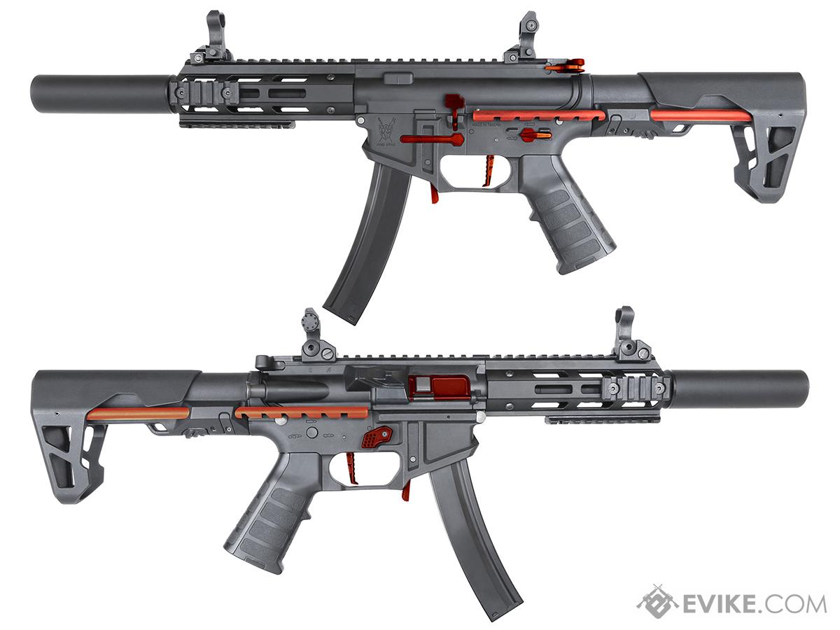 King Arms PDW 9mm SBR Airsoft AEG Rifle (Color: Black & Red / Silenced M-LOK)