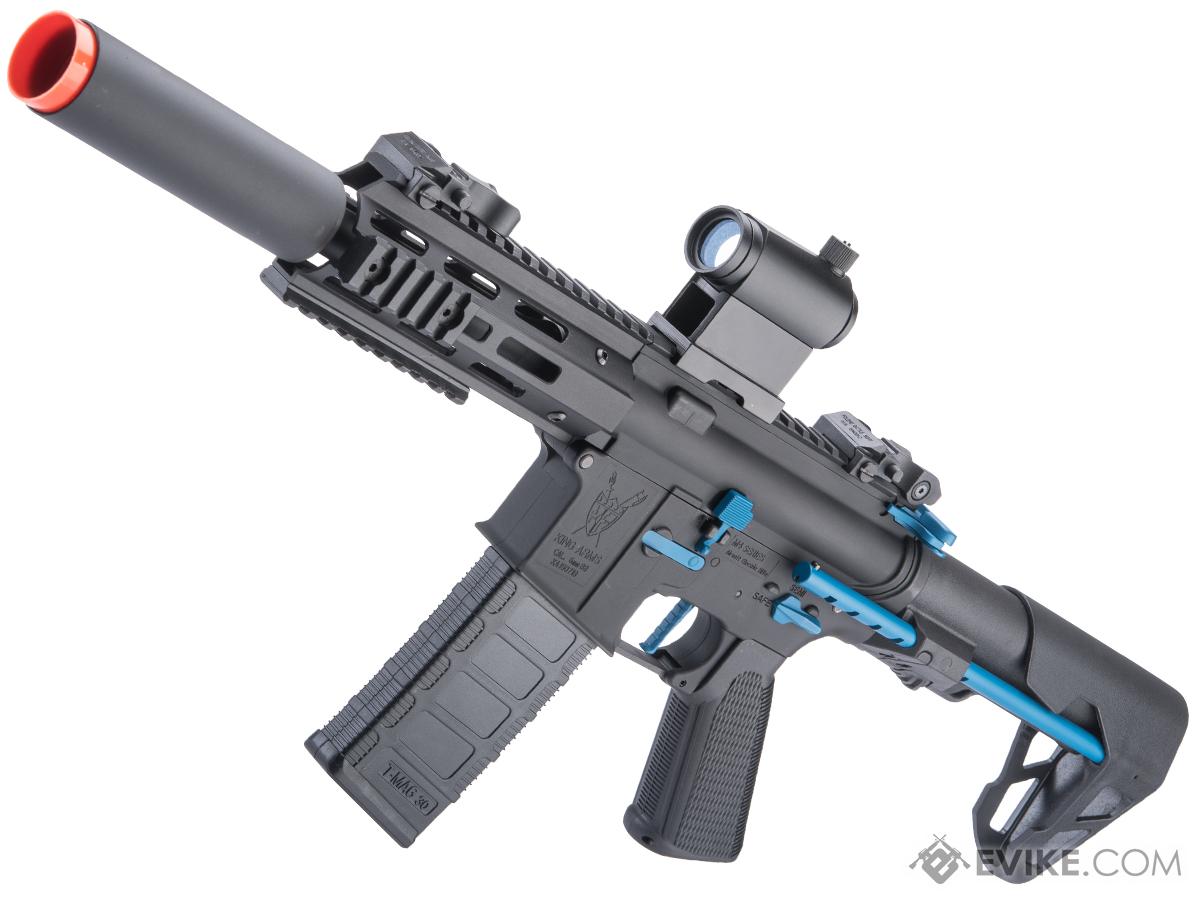 King Arms M4 PDW SBR Airsoft AEG Rifle (Color: Black & Blue / Silenced M-LOK)