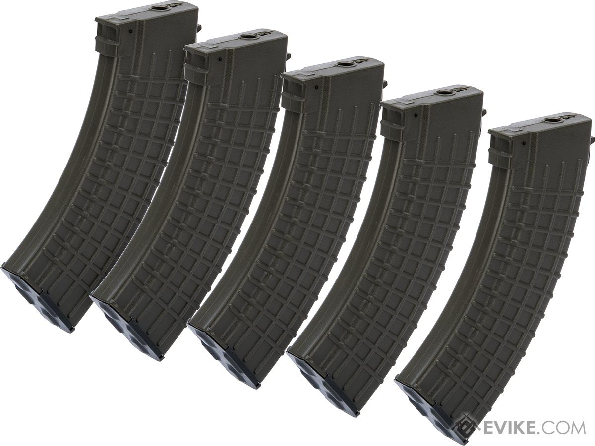 MAG 100 Round Mid-cap Magazine For AK Series Airsoft AEG (Color: OD Green / Waffle / Package of 5)