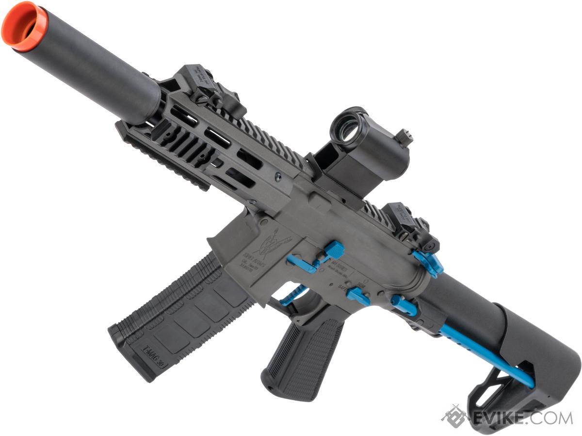 King Arms M4 PDW SBR Airsoft AEG Rifle (Color: Grey & Blue / Silenced M-LOK)