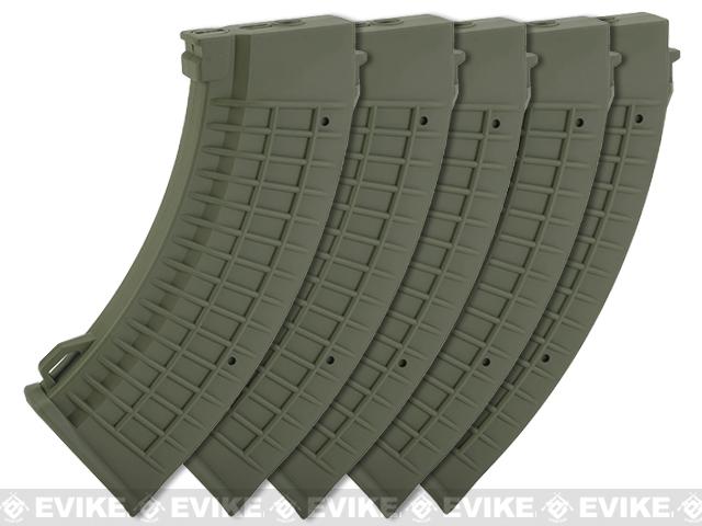 King Arms AK 110 rounds Thermal Style Mid-Cap Magazine (Color: OD Green / Set of 5 Magazines)