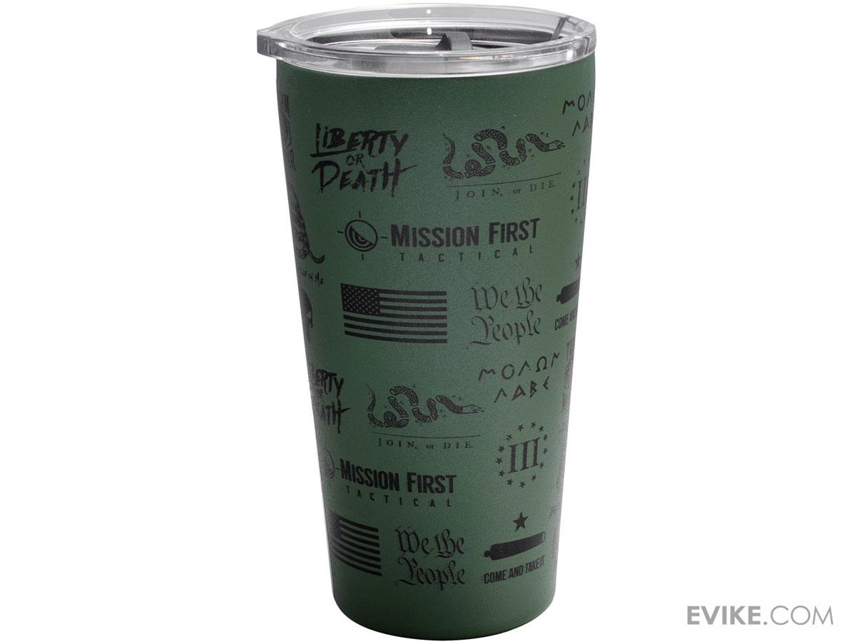 Mission First Tactical 20 oz Stainless Steel Double-Walled Tumbler Mug (Model: Collage / Green ...