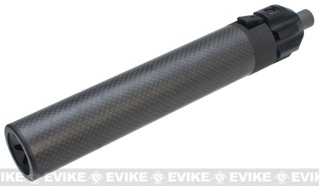 King Arms Mock Silencer Barrel Extension for KWA / KSC MP7 Series Airsoft GBB SMG's - Carbon / 225mm