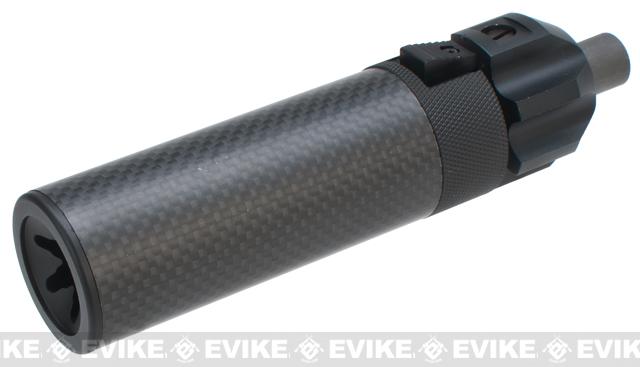 King Arms Mock Silencer Barrel Extension for KWA / KSC MP7 Series Airsoft GBB SMG's - Carbon / 145mm