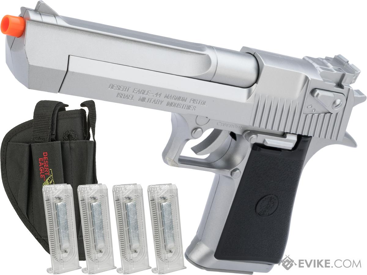Desert Eagle Licensed Magnum 44 Airsoft Pistol (Color: Silver w/ 4 Extra Mags & Holster)