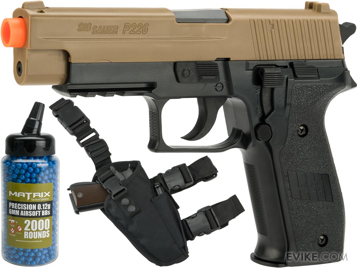 SIG Sauer Licensed P226 Spring Powered Airsoft Pistol (Color: Black and Tan / Add 2000 BBs & Holster)