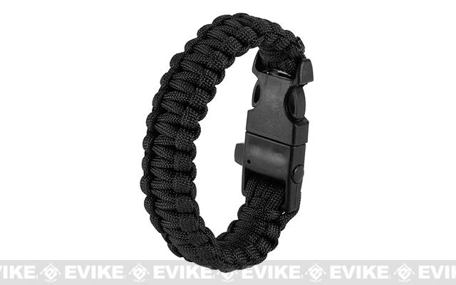 Evike Multi Function Survival Paracord Fire Starter Whistle Evike Multi Function Survival Paracord Fire Starter Whistle Bracelet Black