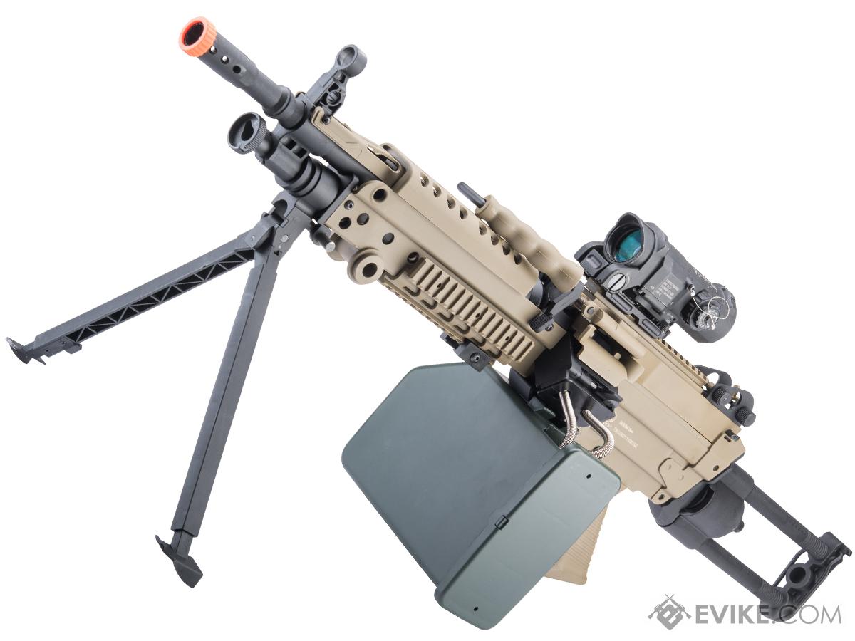 Cybergun FN Licensed M249 MINIMI Featherweight Airsoft Machine Gun (Model: Para / Tan / 400 FPS Electronic Trigger MOSFET / Add 2500rd Box Magazine)