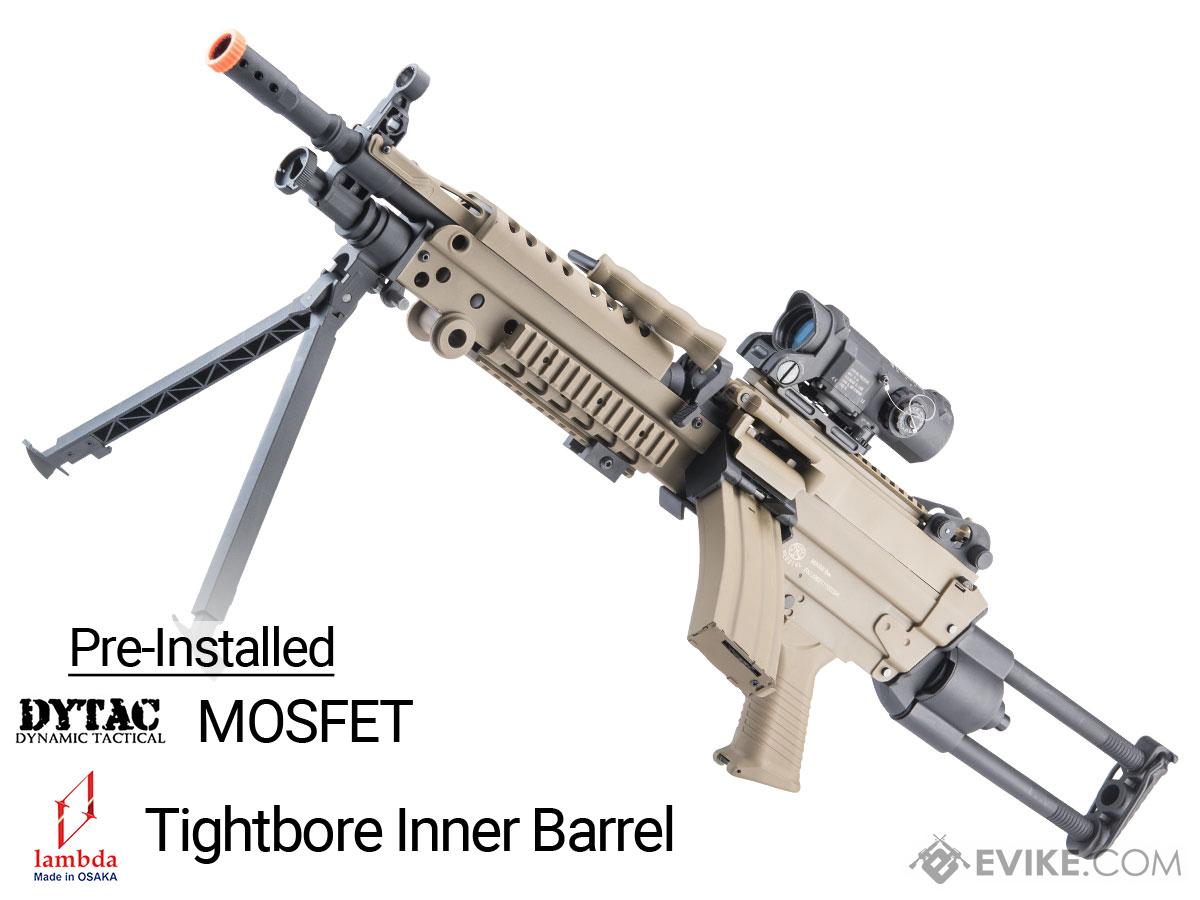 Cybergun FN Licensed M249 MINIMI Featherweight Airsoft Machine Gun (Model: Para / Tan / 400 FPS Electronic Trigger MOSFET / Performance Plus Package)