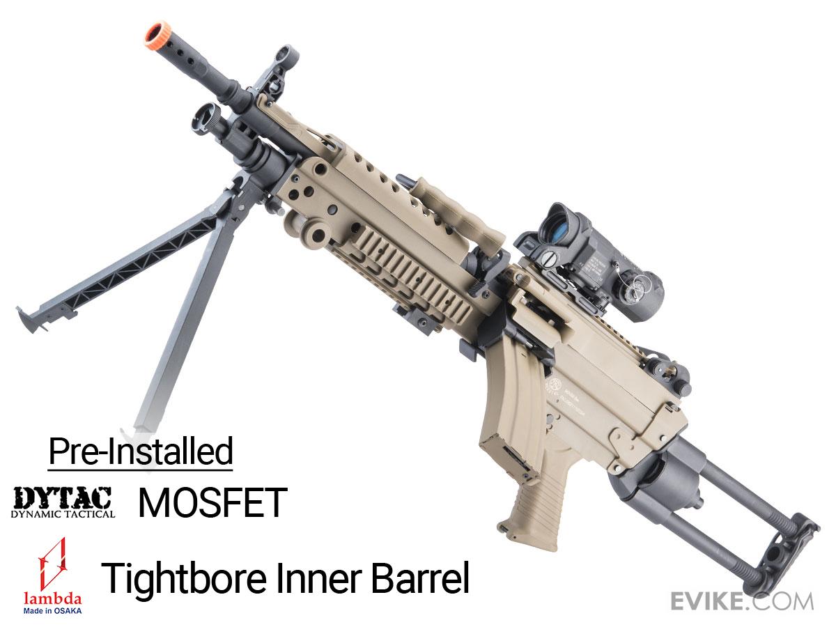 Cybergun FN Licensed M249 MINIMI Featherweight Airsoft Machine Gun (Model: Para / Tan / 400 FPS Electronic Trigger MOSFET / Performance Plus Package)