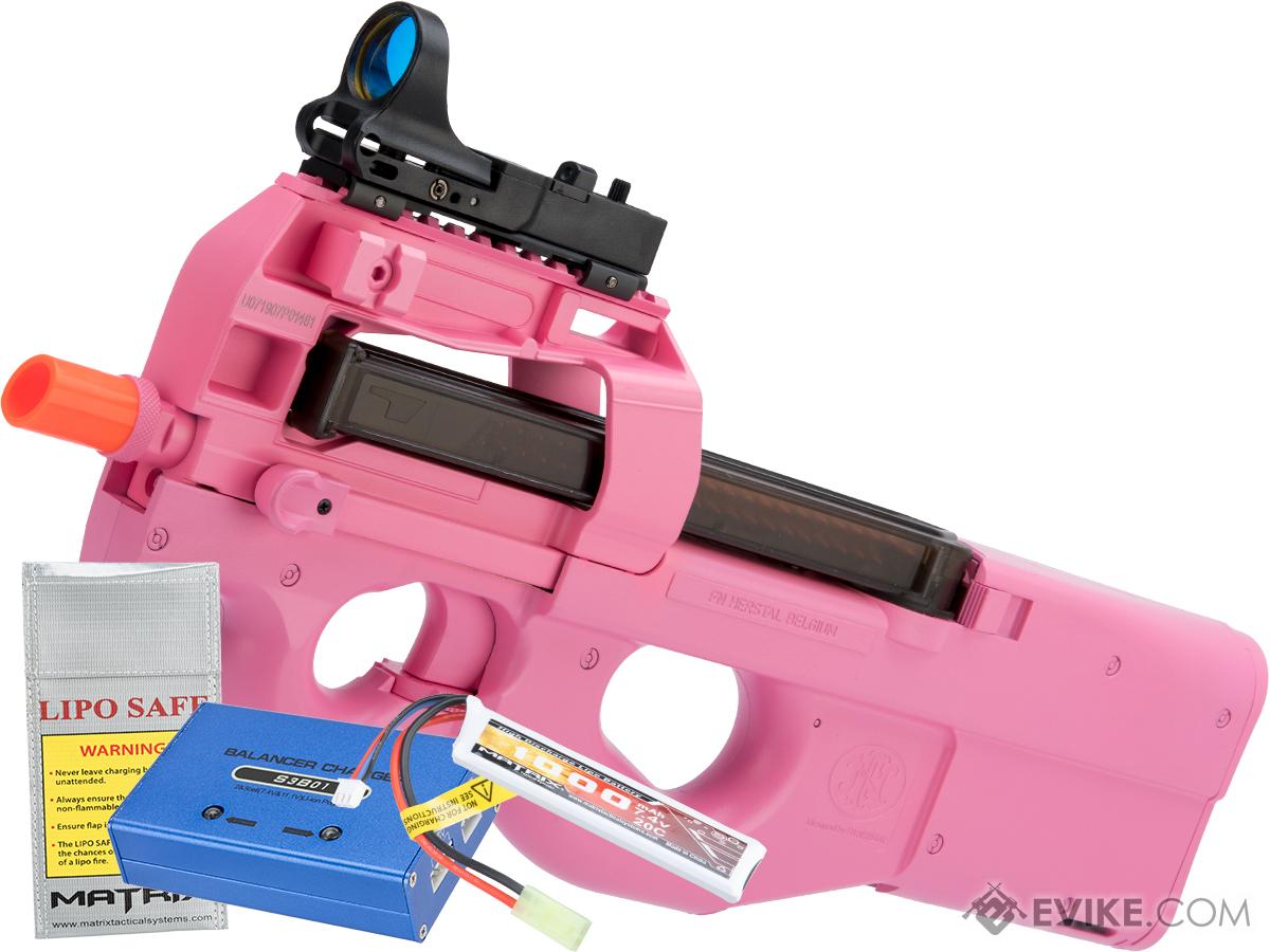 FN Herstal Licensed P90 Full Size Metal Gearbox Airsoft AEG (Color: Pink / Add 7.4v LiPo Battery + BMS Charger + LiPo Safe)