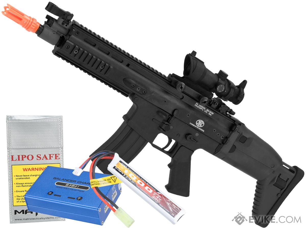 FN Herstal Licensed Full Metal SCAR-L Airsoft AEG Rifle by Cybergun (Color: Black / Add 7.4v LiPo Battery + BMS Charger + LiPo Safe)