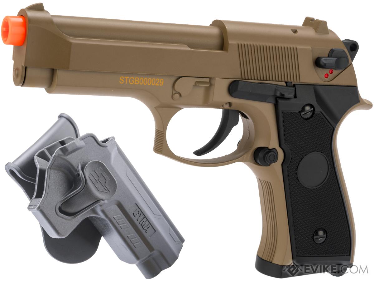 CYMA AEP Full Auto Select Fire M9 Airsoft AEP Pistol Package (Color: Tan / Add Holster)