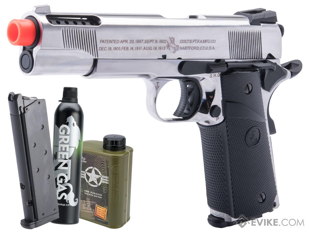 Cybergun Colt Licensed 1911 Airsoft Gas Blowback Pistol (Color: Silver / SRV-12 / Gas / Essentials Pack)
