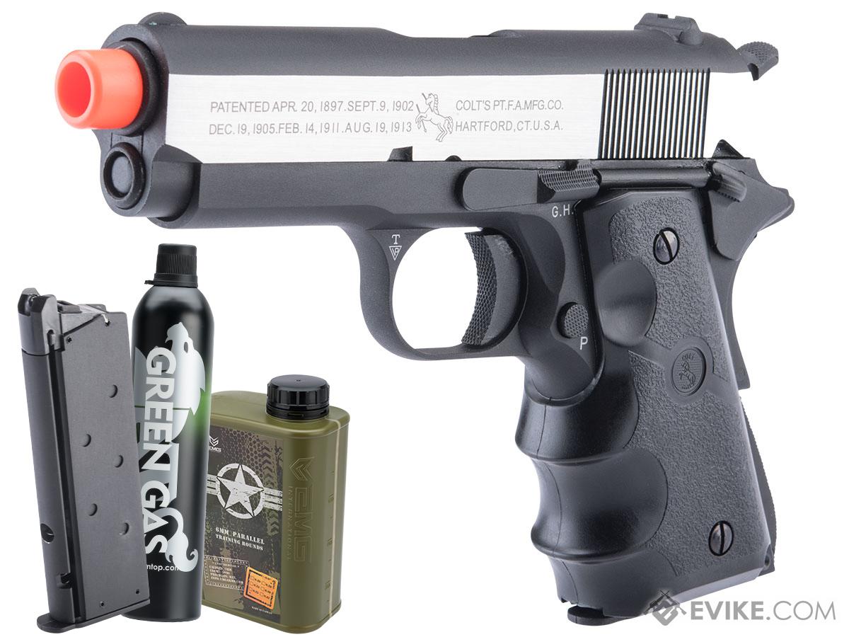 Cybergun Colt Licensed 1911 Airsoft Gas Blowback Pistol (Color: Two-Tone Silver - Black / Officer / Gas / Essentials Pack)