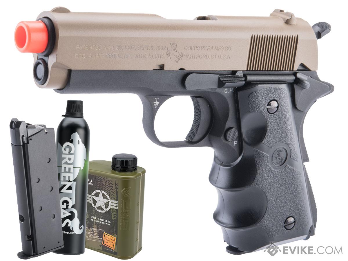 Cybergun Colt Licensed 1911 Airsoft Gas Blowback Pistol (Color: Two-Tone Tan - Black / Officer / Gas / Essentials Pack)