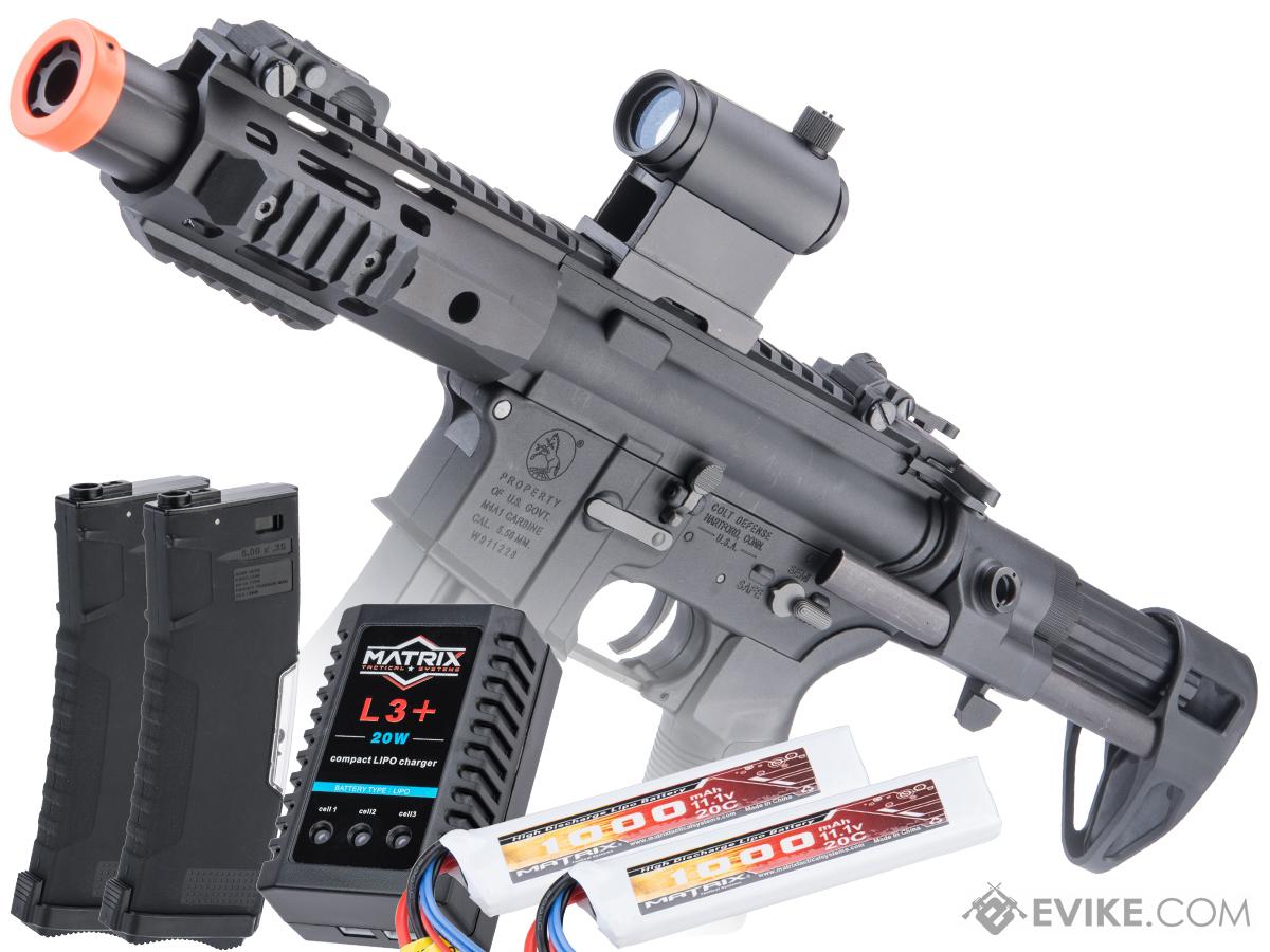 Cybergun Licensed Colt Sportsline M4 AEG Rifle w/ G3 Micro-Switch Gearbox (Model: URX4 PDW-S SD / Black / Go Airsoft Package)