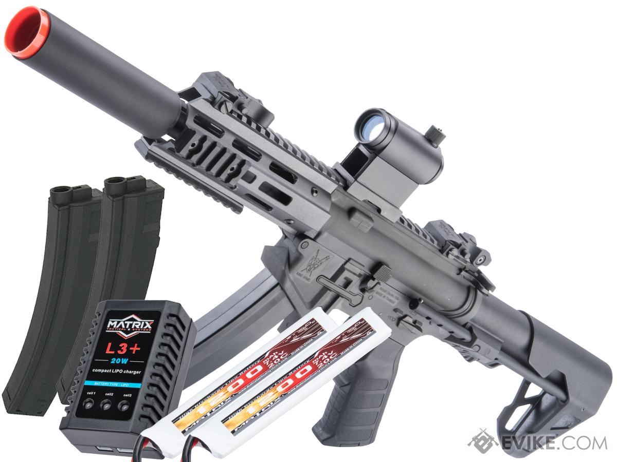 King Arms PDW 9mm SBR Airsoft AEG Rifle (Color: Grey / Silenced M-LOK / Go Airsoft Package w/ Optic)