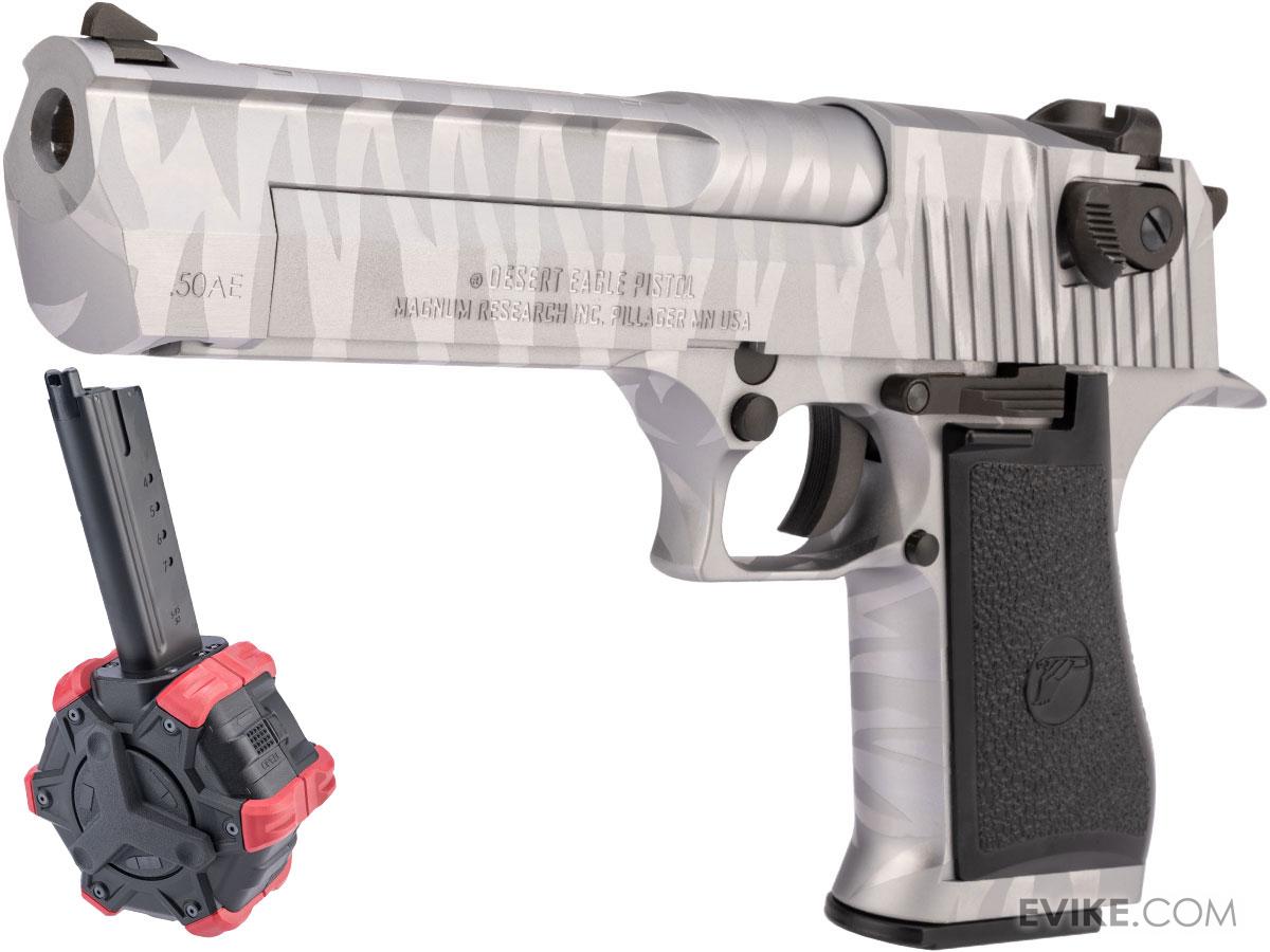 WE-Tech Desert Eagle .50 AE Gas Blowback Airsoft Pistol by Cybergun (Color: Silver Tigerstripe / Green Gas / Add Drum Magazine)