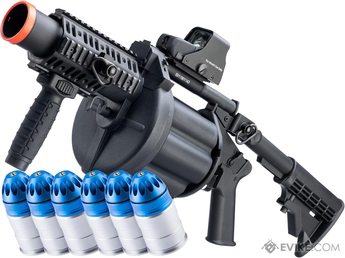 ICS MGL Full Size Airsoft Revolver Grenade Launcher (Color: Black + 6 Short Shells)