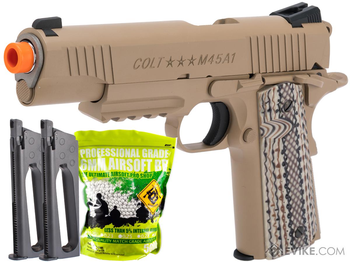 Colt Licensed 1911 Tactical Full Metal CO2 Airsoft Gas Blowback Pistol by KWC (Model: Desert Sand / Reload Package)