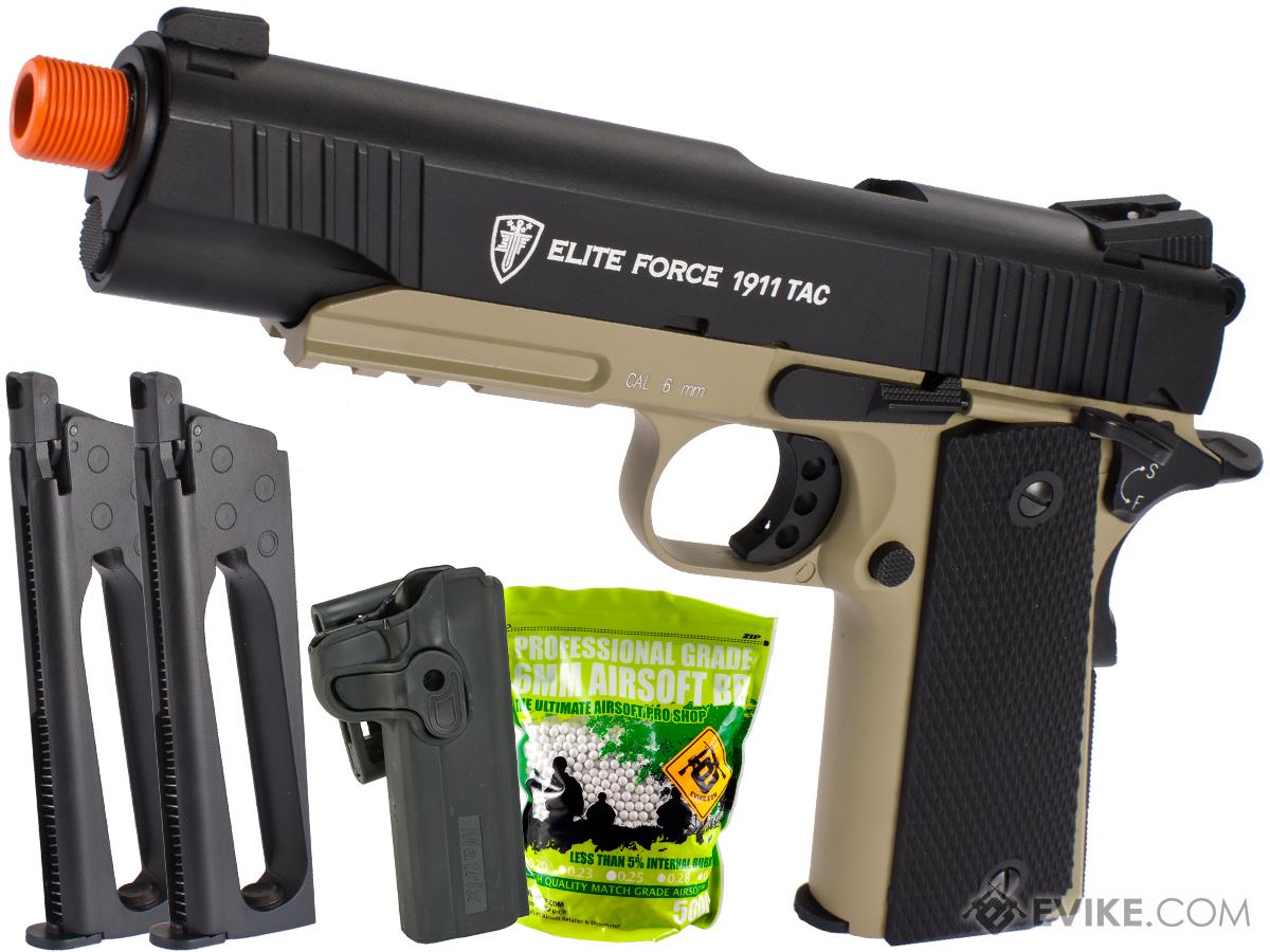 Elite Force Full Metal 1911 Tactical CO2 Airsoft Gas Blowback Pistol Umarex KWC (Color: Desert & Black / Carry Package)