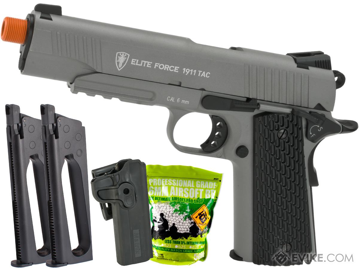 Elite Force Full Metal 1911 Tactical CO2 Airsoft Gas Blowback Pistol Umarex KWC (Color: Stealth Grey / Carry Package)
