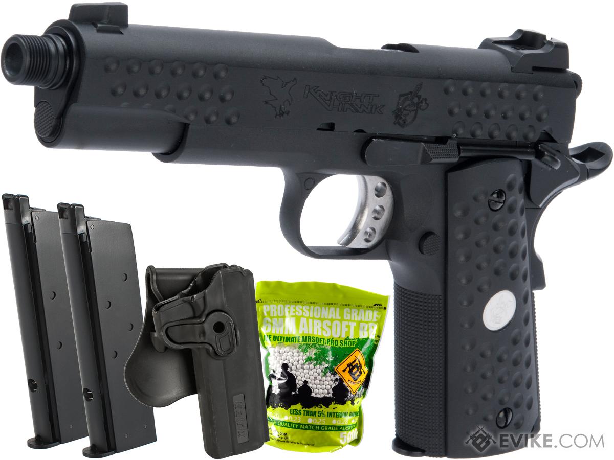 WE-Tech Custom 1911 Knighthawk Airsoft Gas Blowback Pistol (Color: Black / Carry Package)