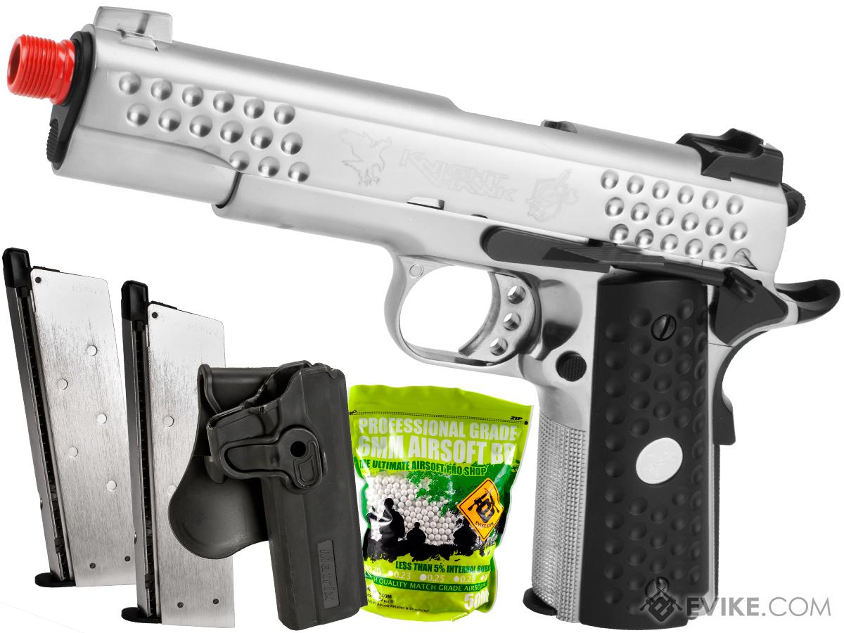 WE-Tech Custom 1911 Knighthawk Airsoft Gas Blowback Pistol (Color: Silver / Carry Package)