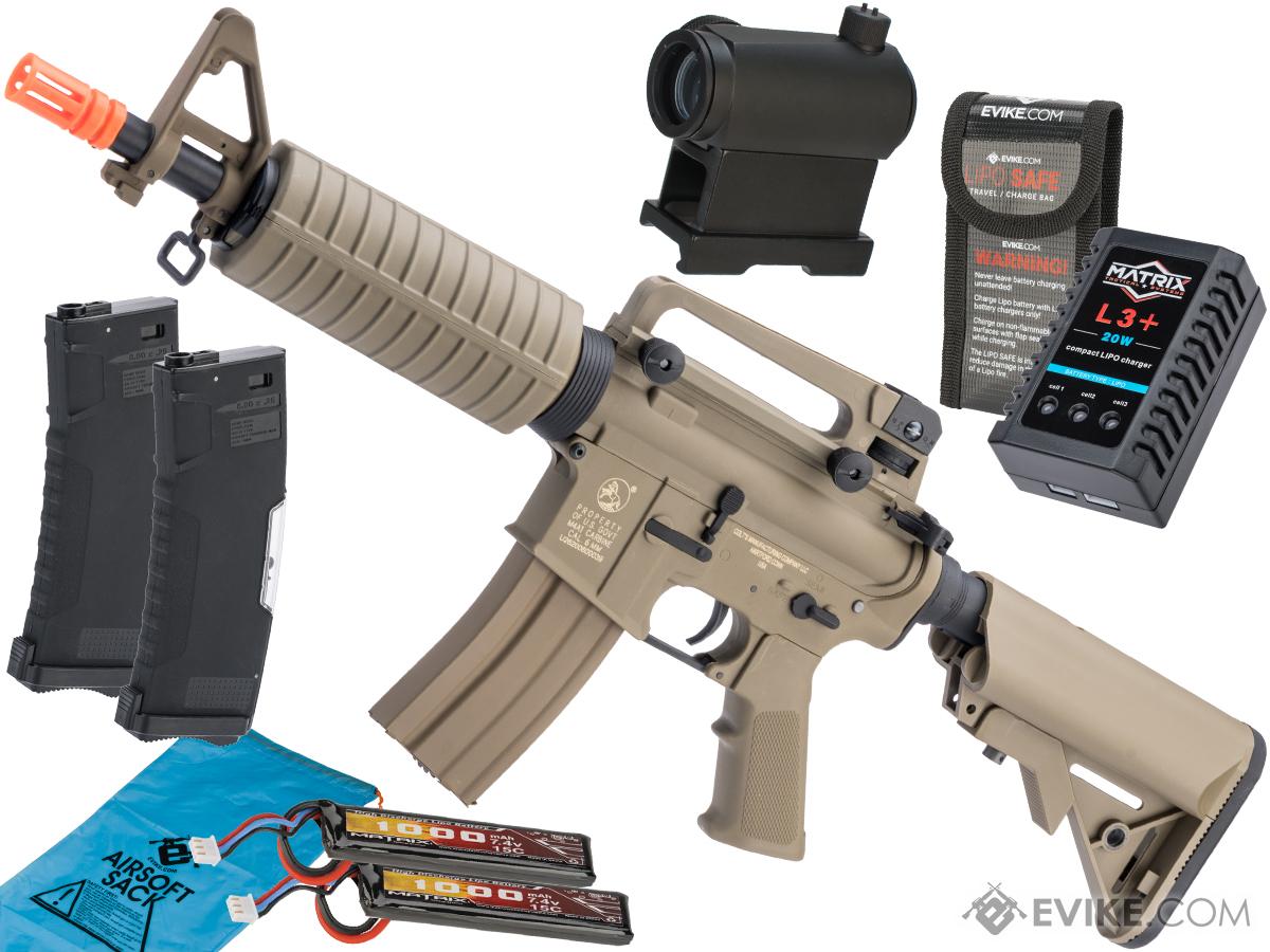 Cybergun Licensed Colt Sportsline M4 AEG Rifle w/ G3 Micro-Switch Gearbox (Model: M4 Commando w/ Crane Stock / Tan / Go Airsoft Package)