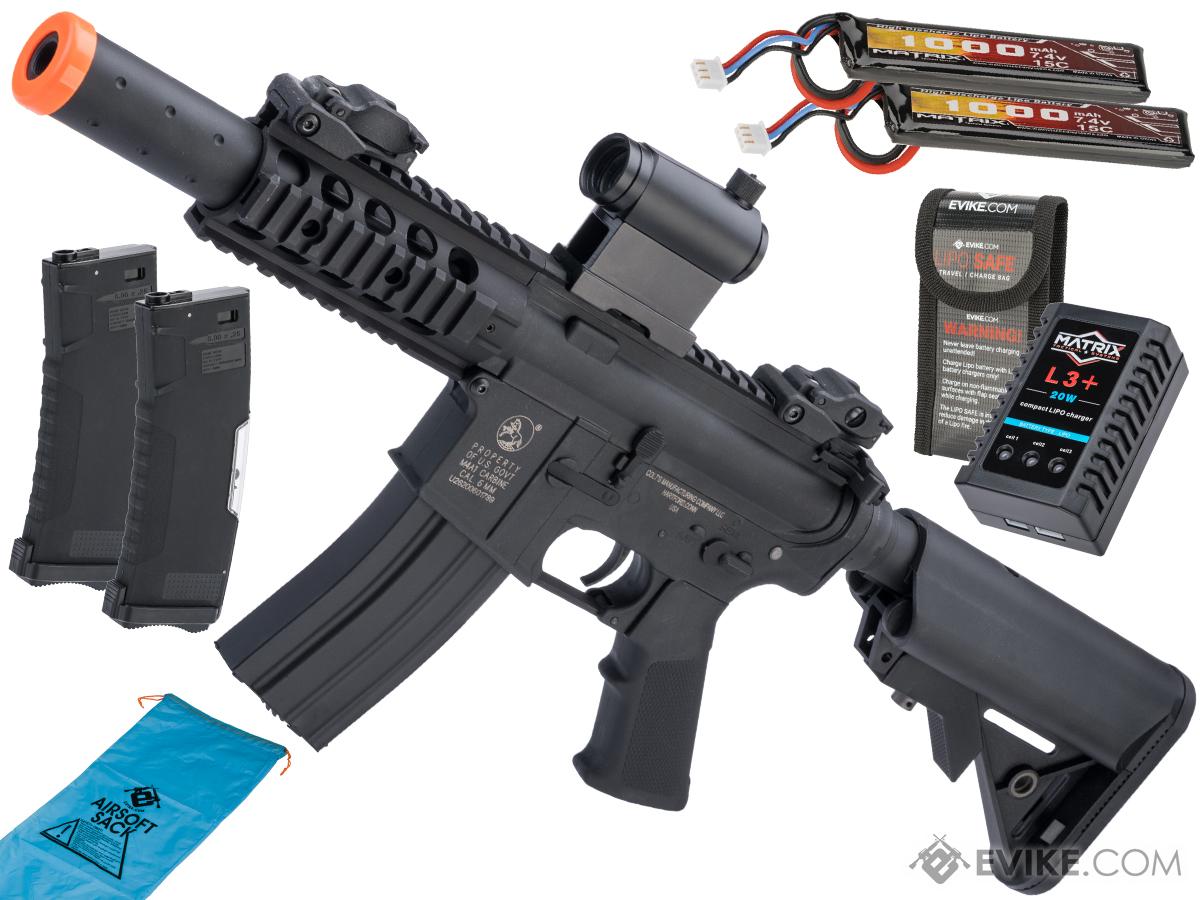 Cybergun Licensed Colt Sportsline M4 AEG Rifle w/ G3 Micro-Switch Gearbox (Model: M4 SBR w/ 5 Quadrail / Black / Go Airsoft Package)