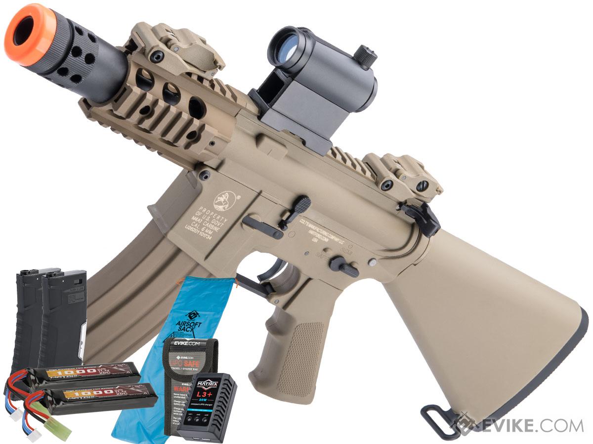 Cybergun Licensed Colt Sportsline M4 AEG Rifle w/ G3 Micro-Switch Gearbox (Model: Delta Mini / Tan / Go Airsoft Package)