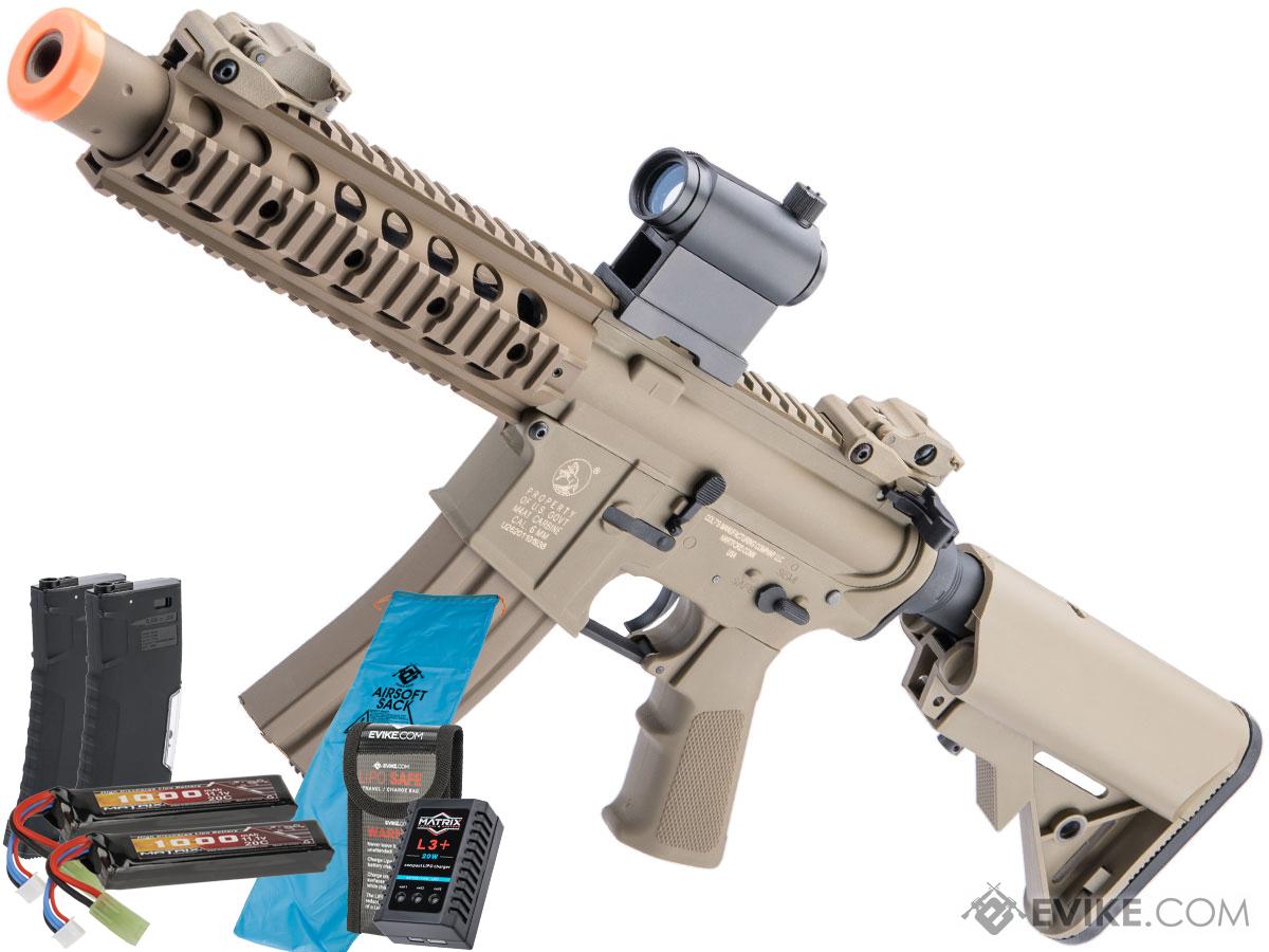 Cybergun Licensed Colt Sportsline M4 AEG Rifle w/ G3 Micro-Switch Gearbox (Model: M4 SBR w/ 8 Quadrail / Tan / Go Airsoft Package)