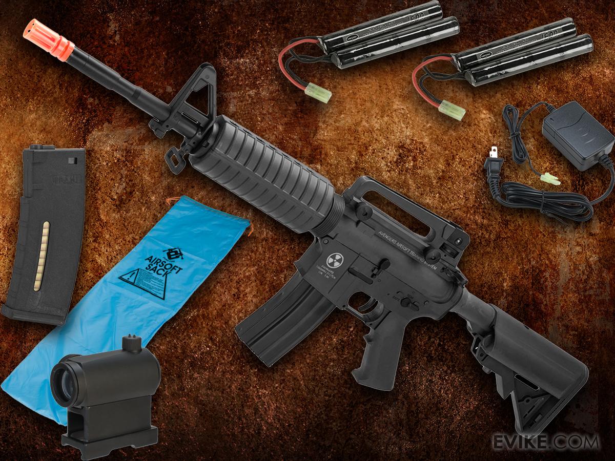 Go Airsoft Starter Package Avengers BioHazard M4 Lipo Ready Airsoft AEG Rifle (Model: Black