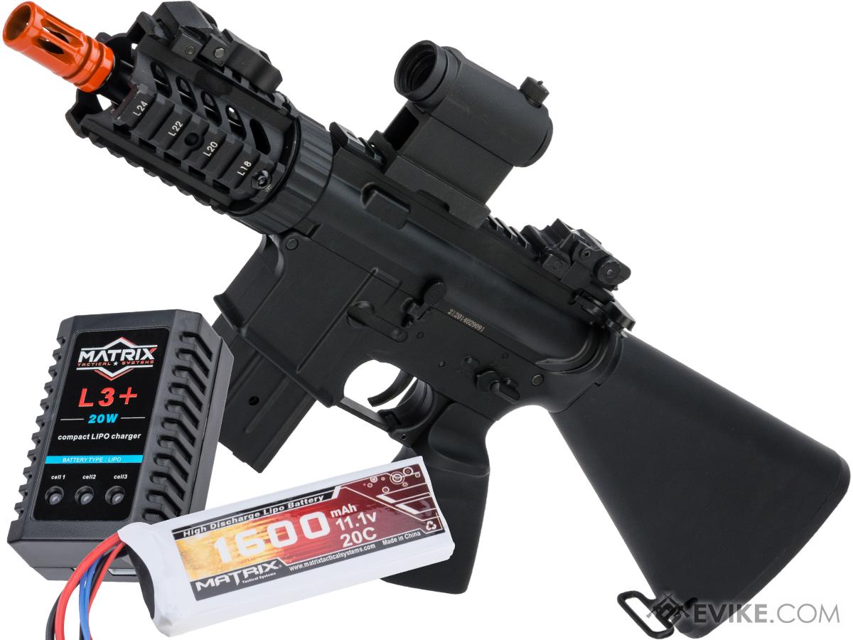 Golden Eagle Li-poly Ready Stubby CQB M4 Airsoft AEG w/ Reinforced Black Metal Gearbox (Color: Black - 11.1v LiPo Battery Package)