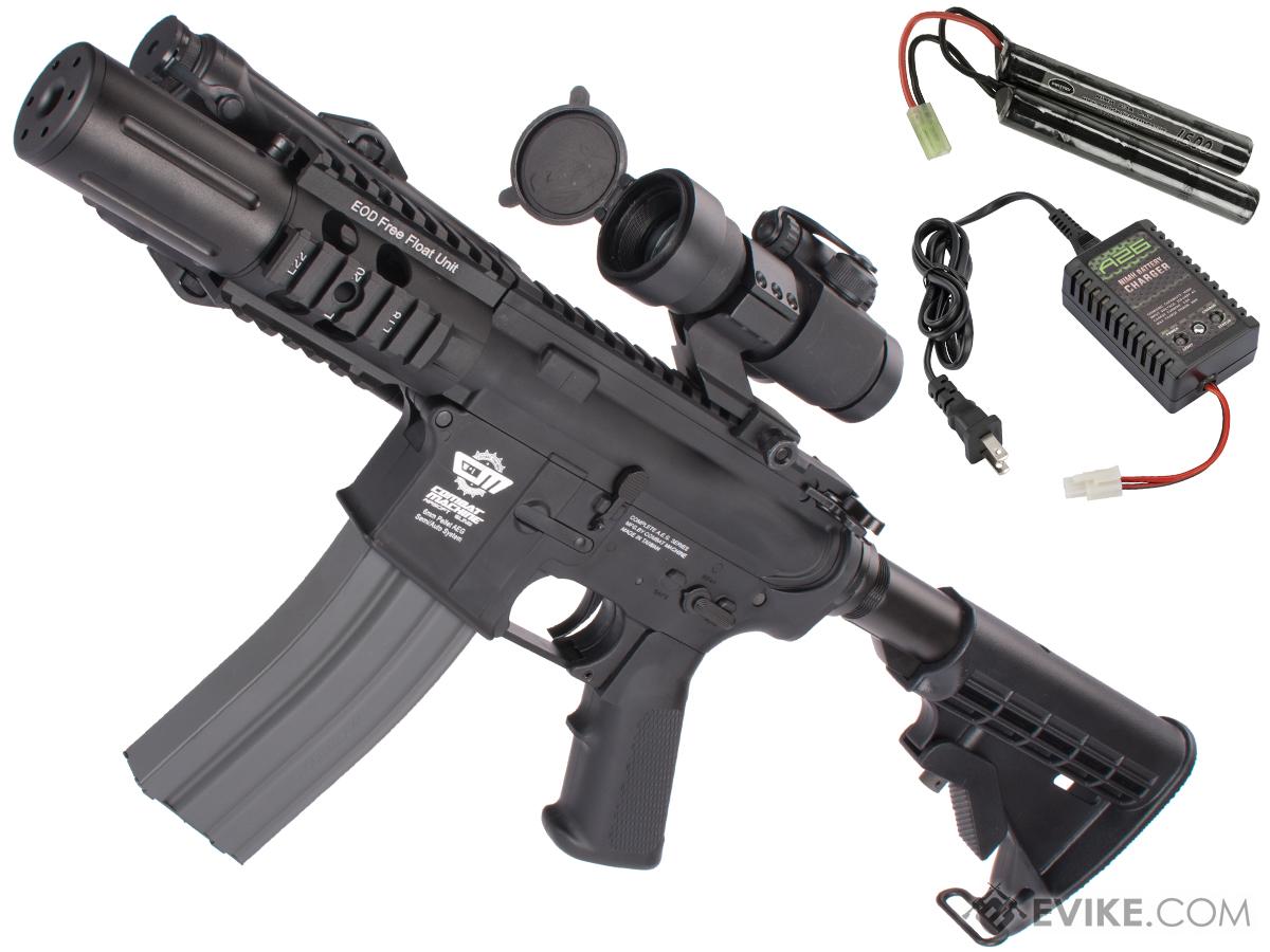 Evike Custom Class I G&G M4 Fighting Cat Airsoft AEG Rifle - Black (Package: Add 9.6 Butterfly Battery + Smart Charger)