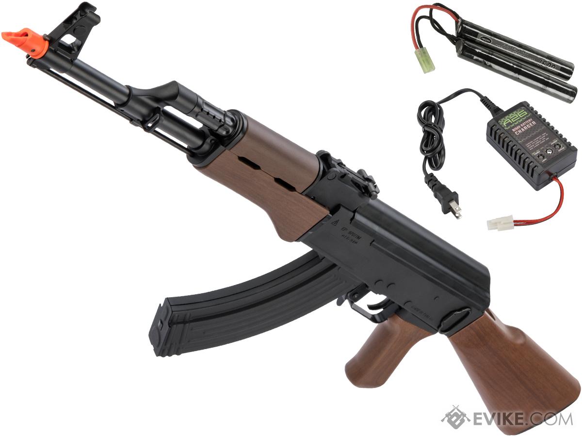 G&G Combat Machine Full Size AK47 RK47 Airsoft AEG Rifle w/ Imitation Wood (Package: Add 9.6 Butterfly Battery + Smart Charger)