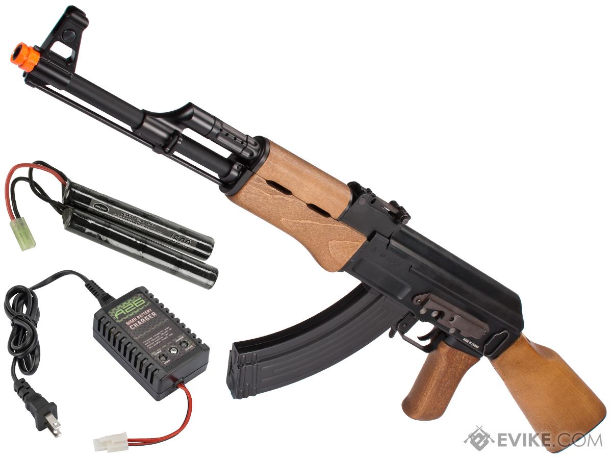 G&G Top Tech Full Metal AK47 RK47 Blowback Airsoft AEG Rifle with Real Wood - (Package: Add 9.6 Butterfly Battery + Smart Charger)