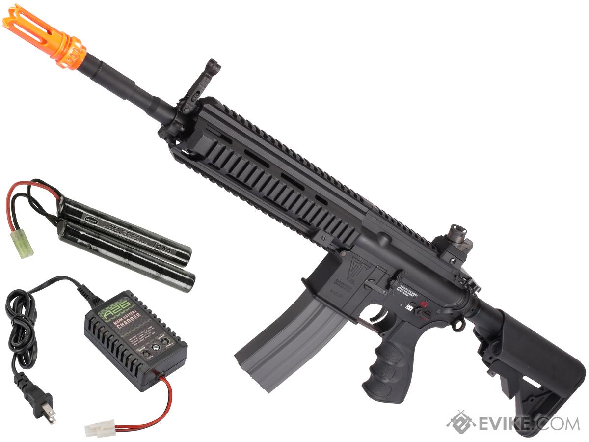 G&G Top Tech Full Metal Blowback TR4-18 Carbine Airsoft AEG Rifle - Black (Package: Add 9.6 Butterfly Battery + Smart Charger)