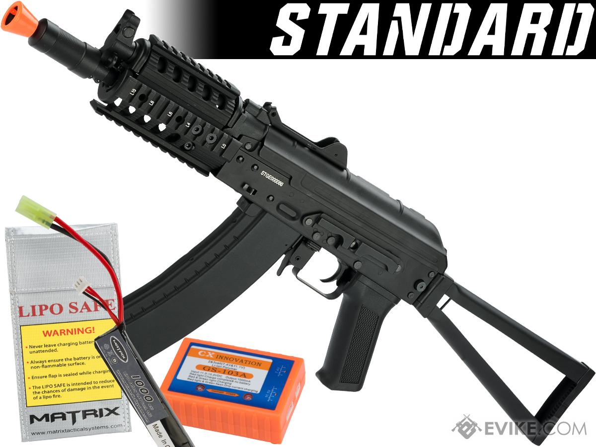 CYMA Stamped Steel AKS-74UN RAS Airsoft AEG Rifle with Steel Folding Stock (Model: Standard / 7.4v LiPo Battery + Charger)