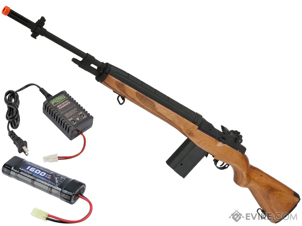 CYMA Sport Full Size M14 Airsoft AEG Rifle w/ Real Wood Stock (Package: Add 9.6v NiMH Battery + Charger)