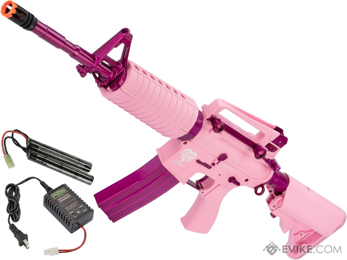 G&G M4 Carbine Femme Fatale Special Edition M4 Combat Machine Airsoft AEG Rifle (Package: Pink / Add 9.6 Butterfly Battery + Smart Charger)