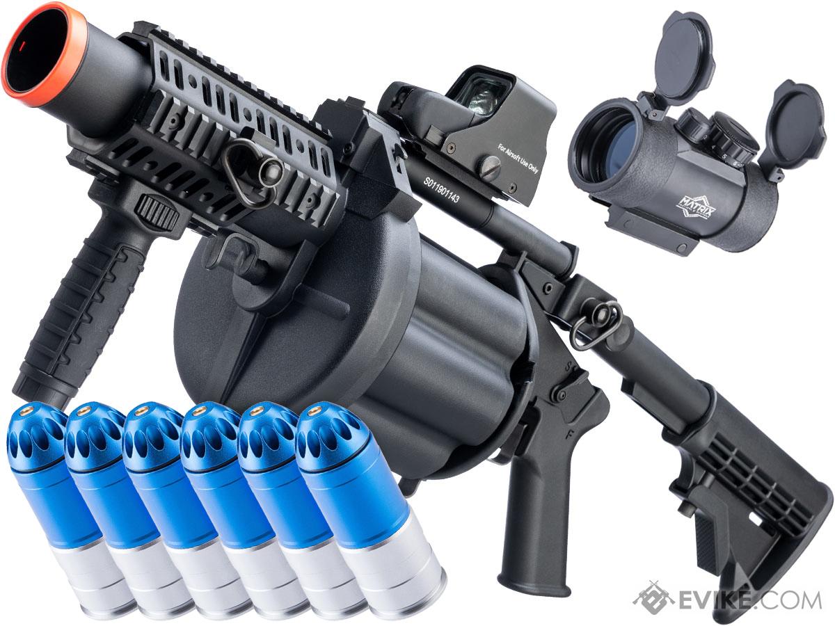 ICS MGL Full Size Airsoft Revolver Grenade Launcher (Color: Black + 6 Shells and Red Dot)