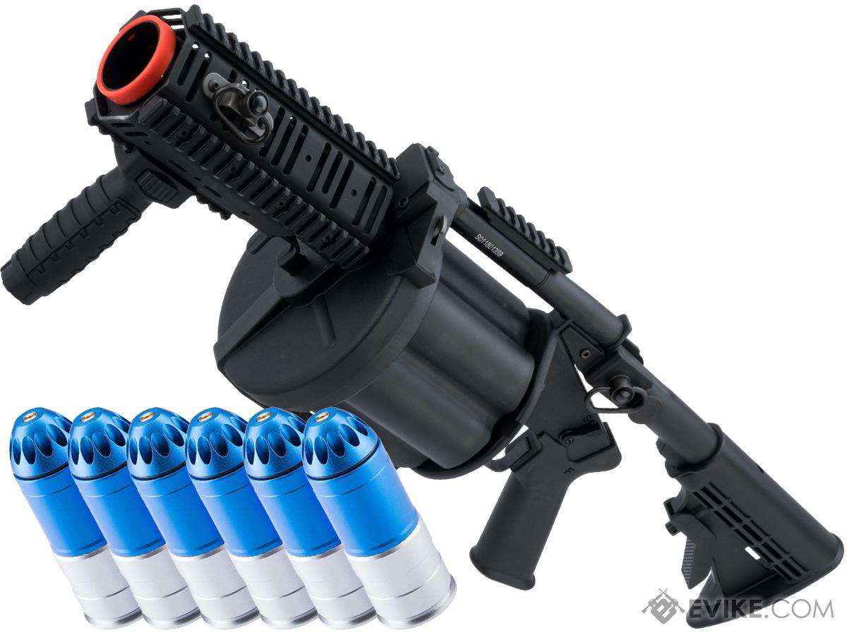 ICS MGL Full Size Airsoft Revolver Grenade Launcher (Color: Black Gen.2 Short + 6 Shells)