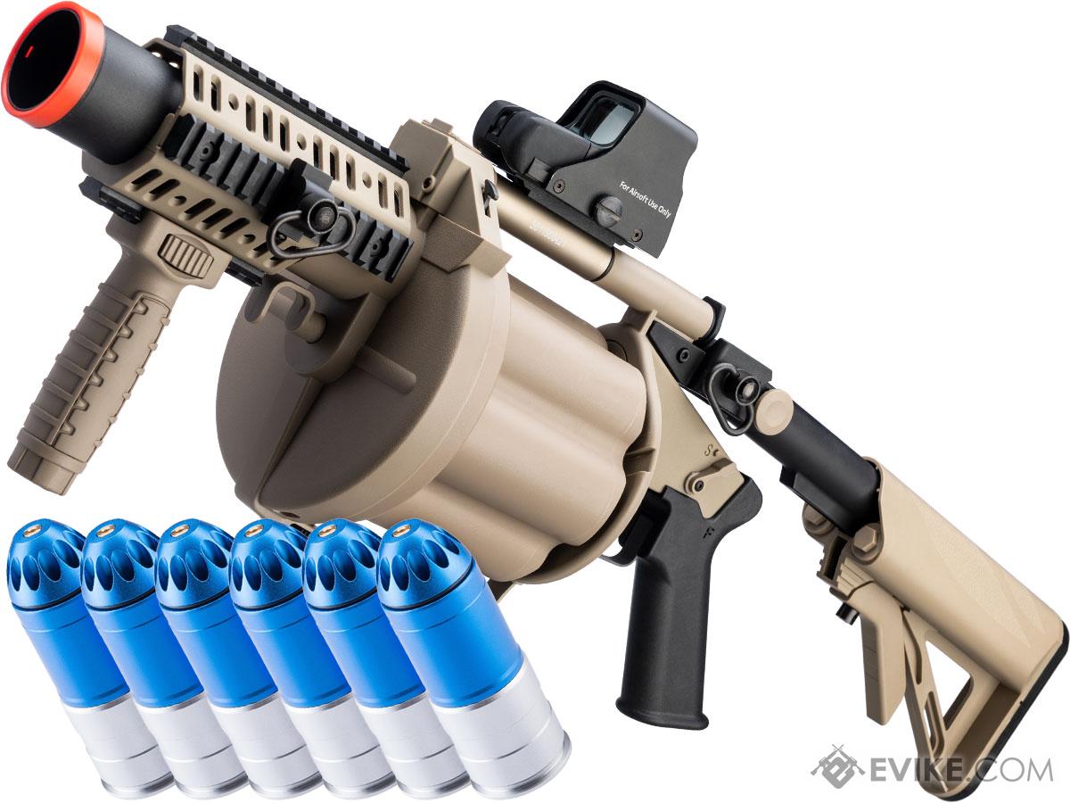 ICS MGL Full Size Airsoft Revolver Grenade Launcher (Color: Tan + 6 Shells)