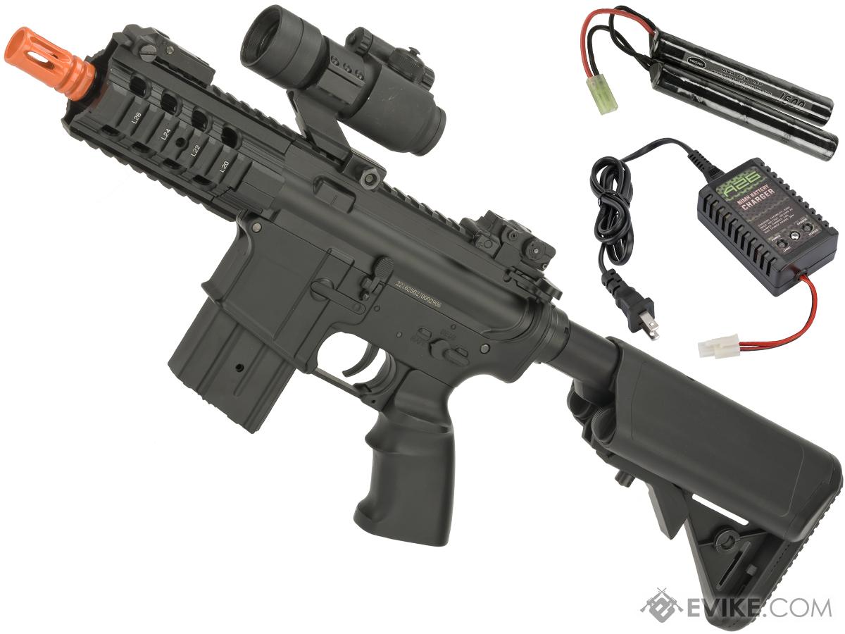 Golden Eagle Stubby M4 Airsoft AEG w/ Crane Stock (Package: Black - 9.6v Battery Package)