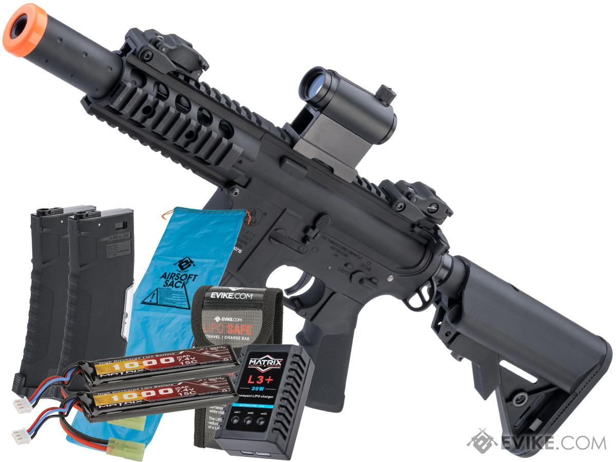 Colt Licensed Elite Line Full Metal M4 AEG by Cybergun (Model: M4 SBR w/ 5 Quadrail / Black / Go Airsoft Package)
