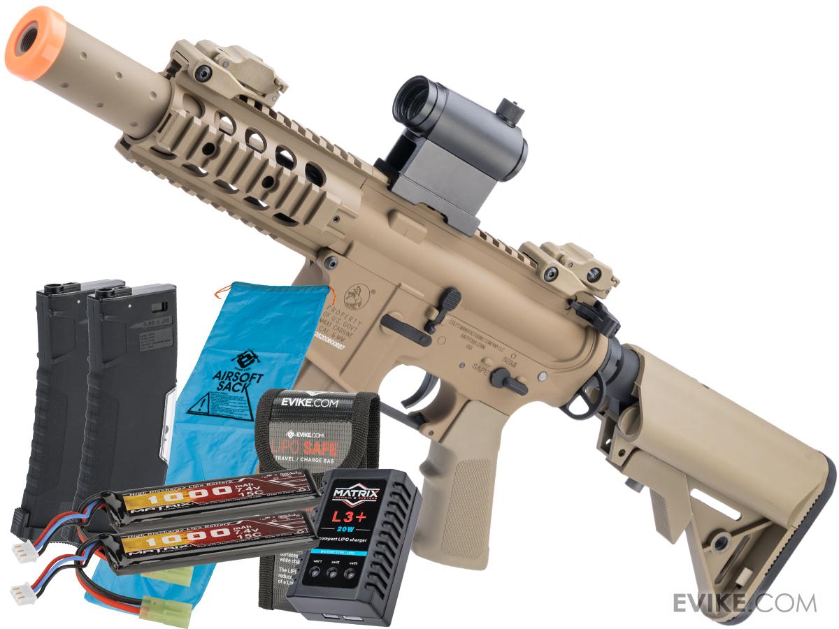 Colt Licensed Elite Line Full Metal M4 AEG by Cybergun (Model: M4 SBR w/ 5 Quadrail / Tan / Go Airsoft Package)