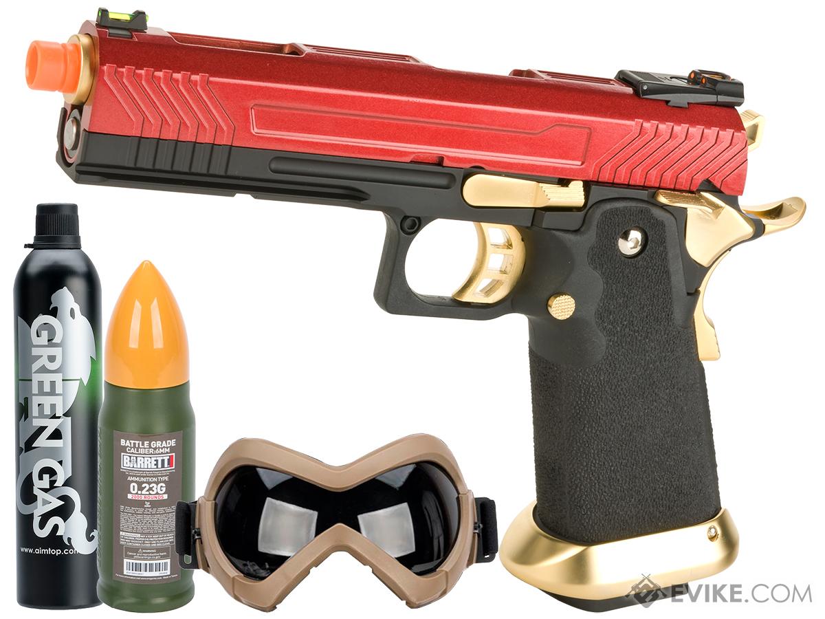 AW Custom Hi-Capa Competition Grade Gas Blowback Airsoft Pistol (Color: Red / Gold / Starter's Package)