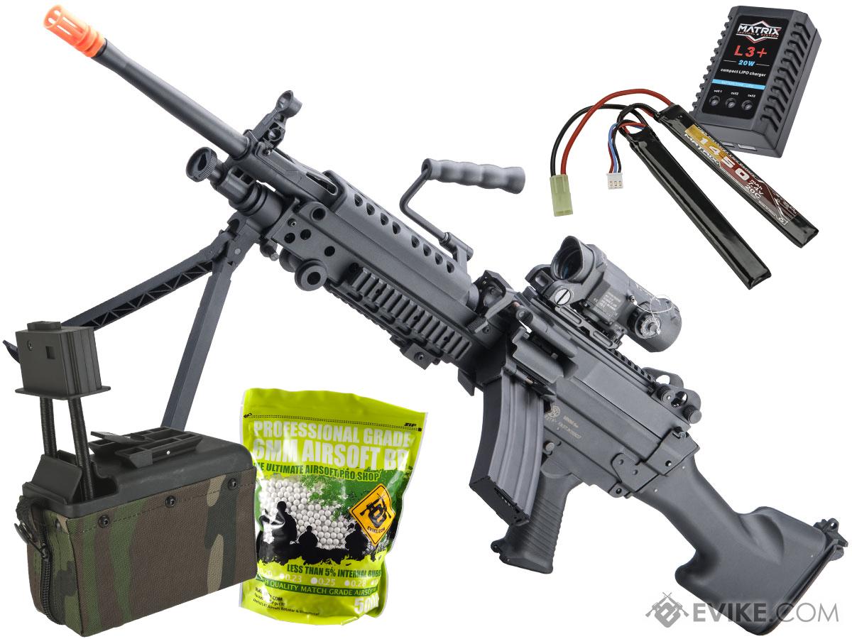 Cybergun FN Licensed M249 MINIMI Featherweight Airsoft Machine Gun (Model: M249 E2 / 400 FPS / Support Package)